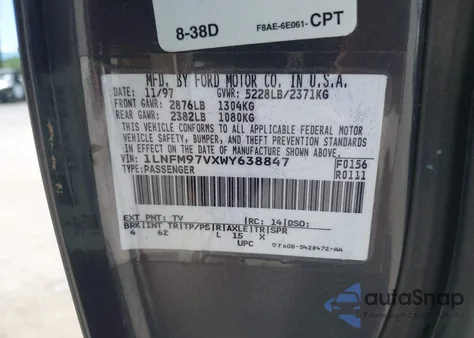 1998 Lincoln Continental from USA, damaged, VIN 1LNFM97VXWY638847